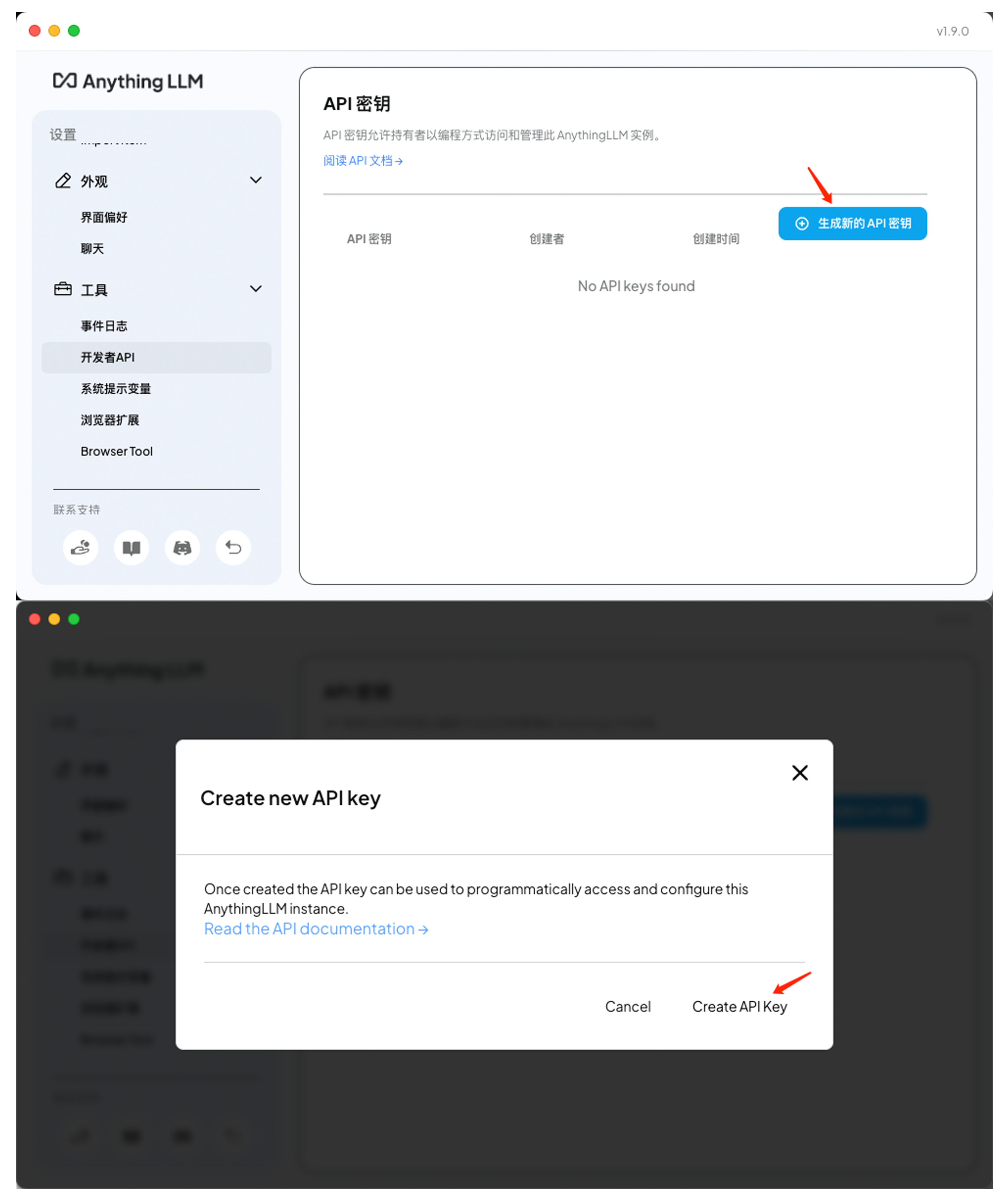 AnythingLLM 开发者API Key